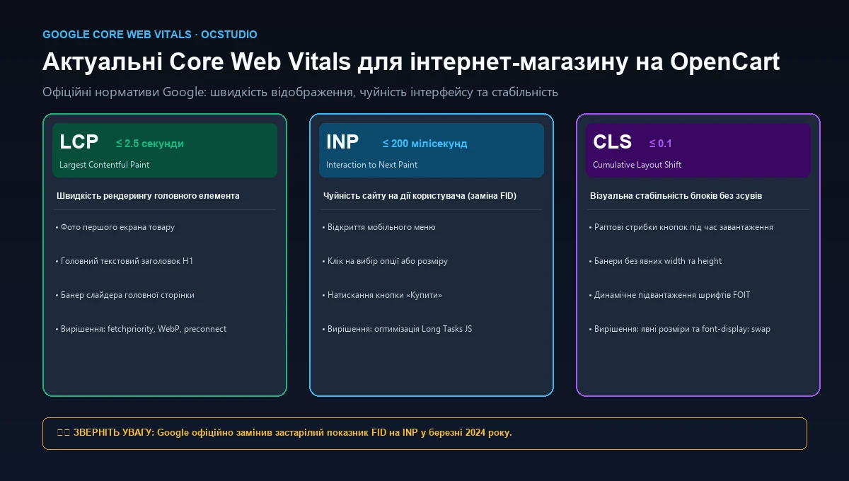 Метрики Core Web Vitals для інтернет-магазину OpenCart
