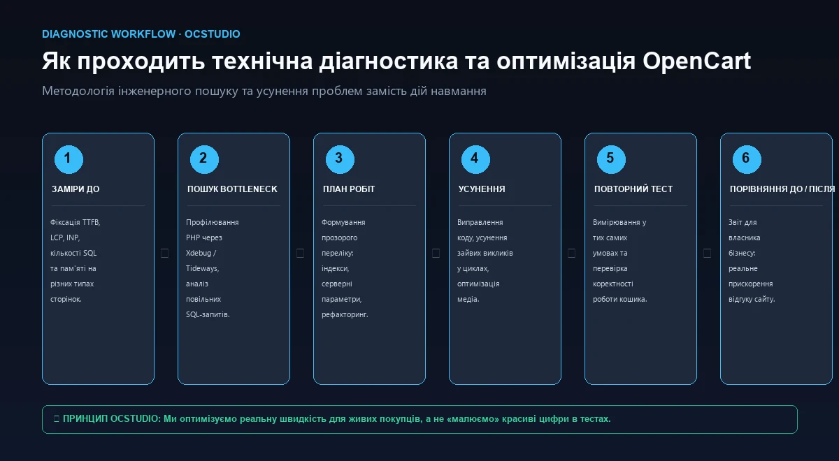Етапи технічної діагностики та оптимізації швидкості OpenCart