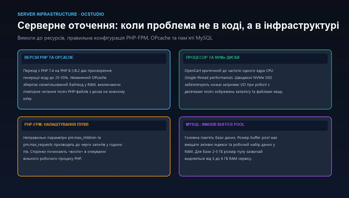 Вплив сервера та бази даних на швидкість OpenCart
