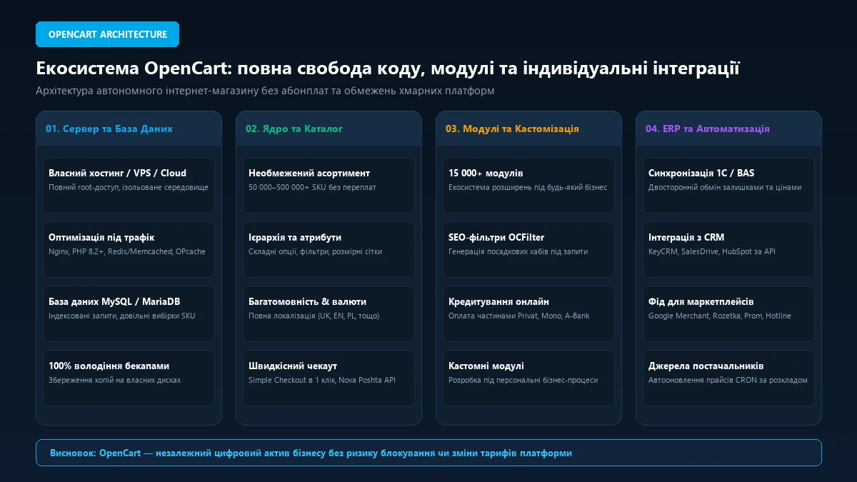 Екосистема та панель керування OpenCart з модулями та інтеграціями