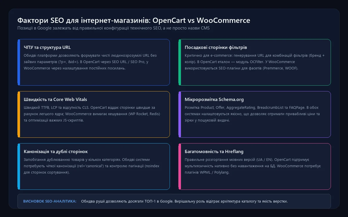 Фактори SEO для інтернет-магазинів OpenCart та WooCommerce