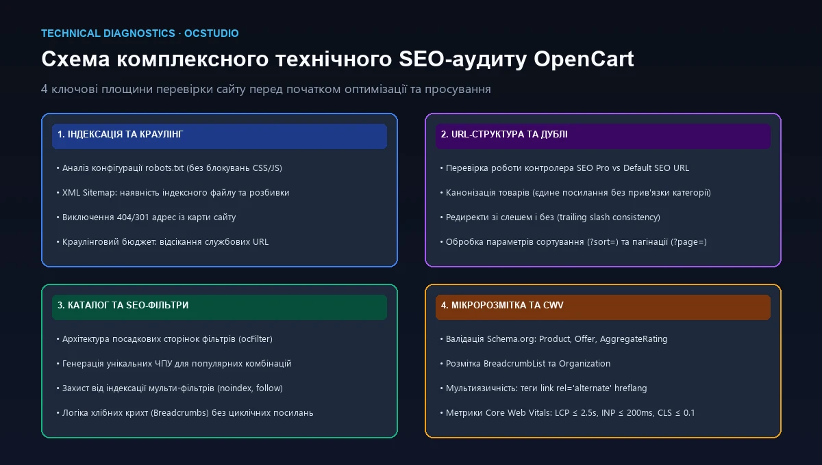 Схема комплексного технічного SEO аудиту сайту на OpenCart