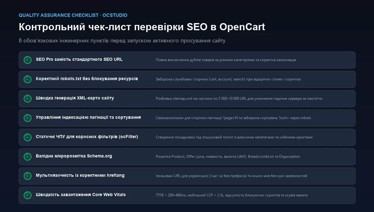 Чек-лист технічної та внутрішньої оптимізації OpenCart для пошукових систем