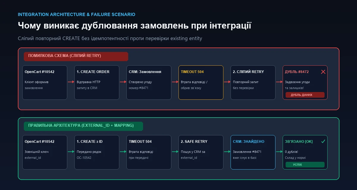 Причина дублювання замовлень при інтеграції OpenCart та CRM