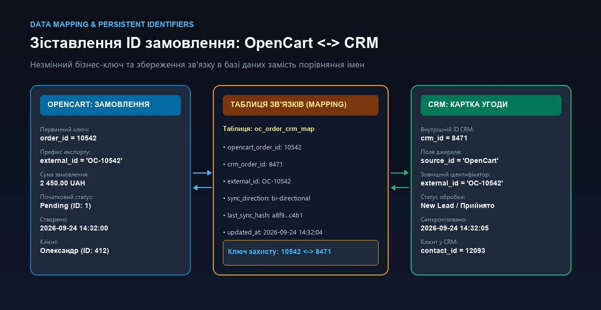 Зіставлення ID замовлення OpenCart та CRM