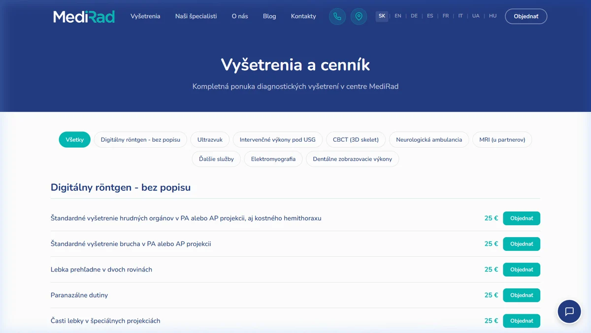 Каталог обстежень MediRad